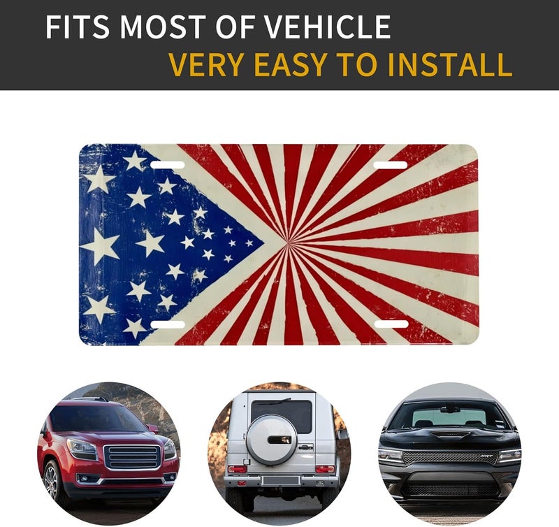CTVSLFU Front License Plate Cover – Aluminum Metal Car Accessory, Rust-Proof Novelty Vanity Tag Decor for Men & Women, 6x12 with 4 Holes - Vintage Stars and Stripes 003 - Image 4